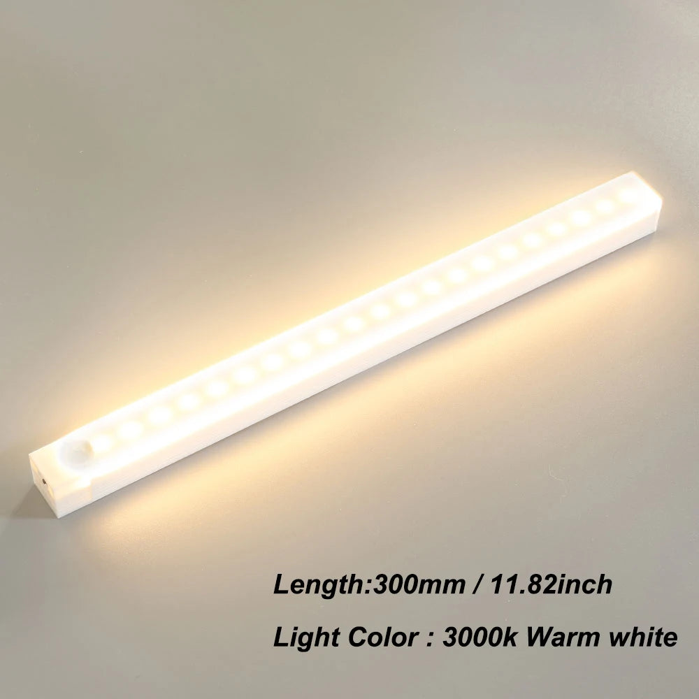 Portable LED Bar Light Motion Sensor Night Lights Rechargeable Staircase Backlight Cabinet Wardrobe Lighting for Hallway Bedside Vue 2 pcs Warm Light-300mm