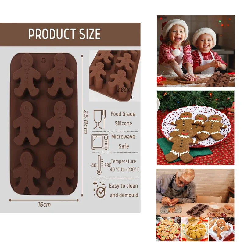 6-Cavity Gingerbread Man Silicone Mold for Christmas Chocolate, Suitable for Chocolate, Muffins, Candy, Cupcakes, and Baking Vue