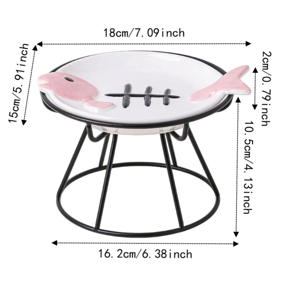 Cat Basin Ceramic Elevated Cat Bowl Fish Bones Anti-Vomiting Pet Food Water Bowl Anti Slip Cute Raised Pet Feeder Wet Dry Food Vue