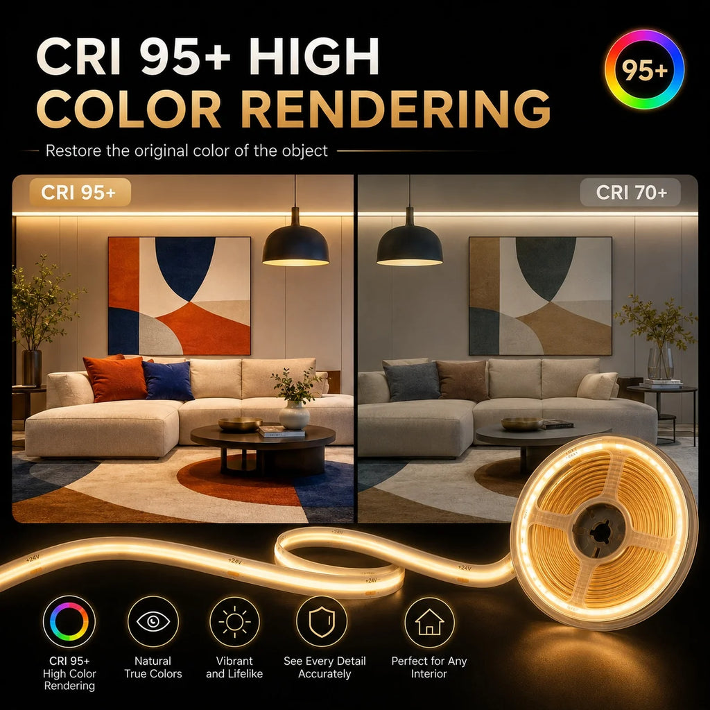 Touch Dimmable COB LED Tape High Density Dotless Flexible Self Adhesive Strip Light For Closet Cabinet Bedroom Mirror Decor Lamp Vue