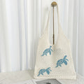 Women Stylish Turtle Cherry Pattern Crochet Tote Bag Large Capacity