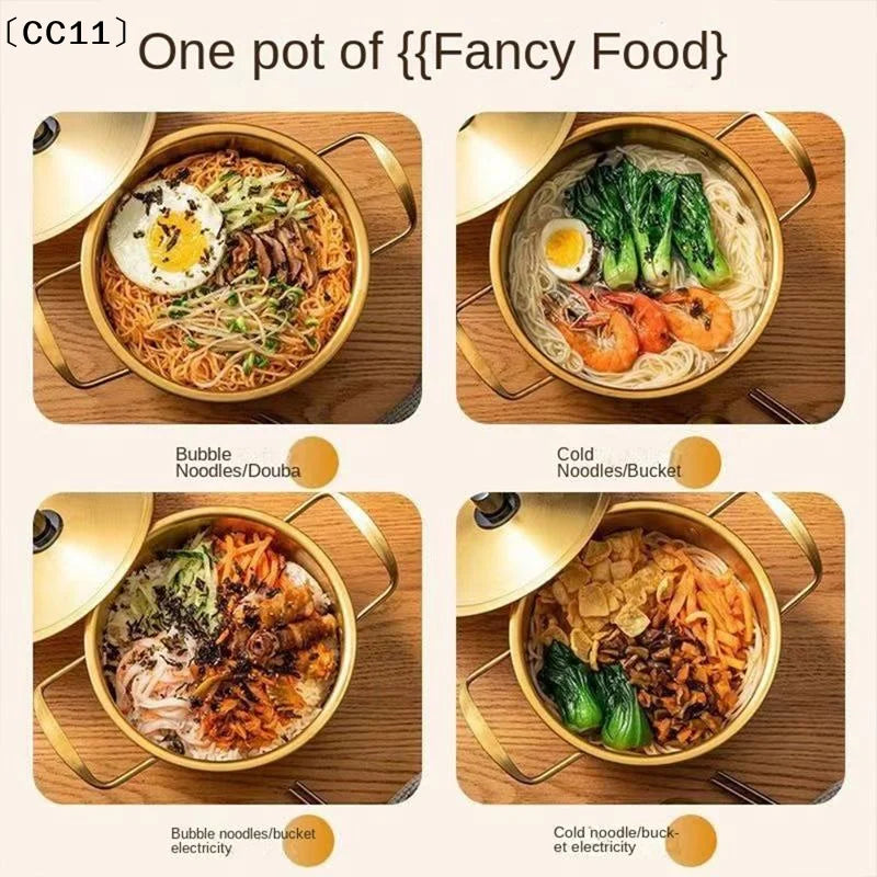 Korean Ramen Pot Stainless Steel Lid Soup Gold Plated Double Ear