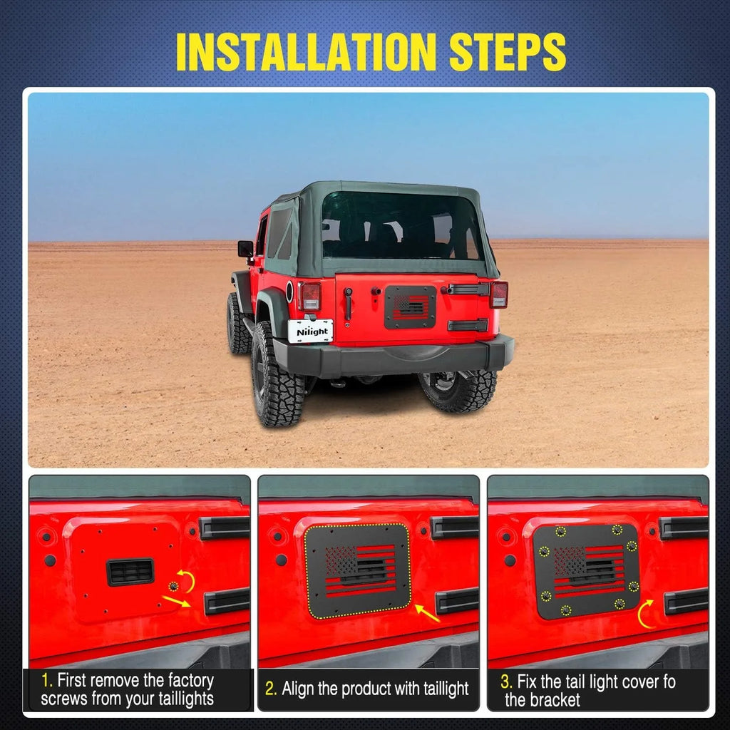 Nilight Spare Tire Carrier Delete Filler Plate Tailgate Vent-Plate Cover Exterior Accessories for 2007-2017 Wrangler JK & Unlimited Vue