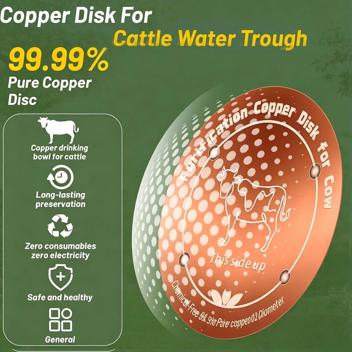 4 Inch Animal Copper Disc, Physical Safe Cleaning Purifier for Bird Baths, All-Season Pool Pond Cleaner for Farm Ranch Outdoor Vue