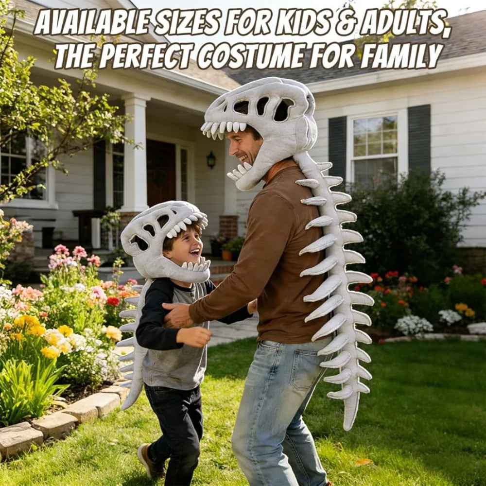 Dino Skeleton Plush Head Mask Cosplay Costume Performance Bone Print Soft Toy for Dress Up Party Role Play Halloween Outfit Vue
