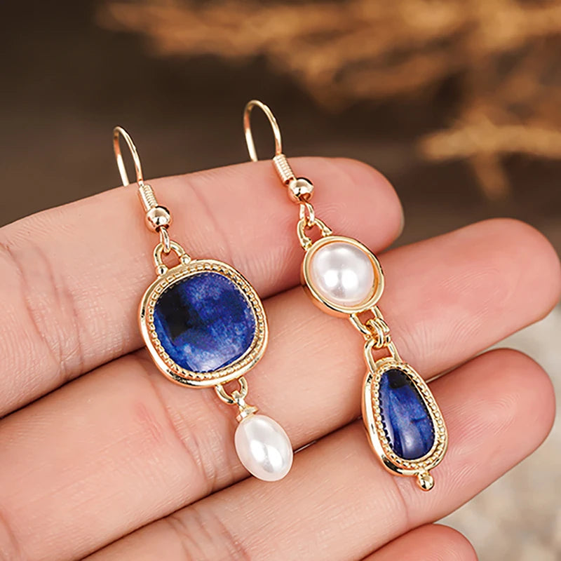 Huitan Blue Cubic Zirconia Drop Earrings | Bohemian Party Drop Earrings Vue