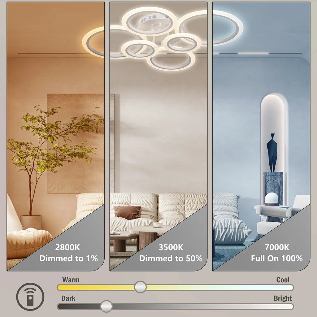 Modern LED Chandelier 4-9Rings Home Remote Control Dimming Led Ceiling Lights for Living Room Bedroom Kitchen Decoration Fixture Vue