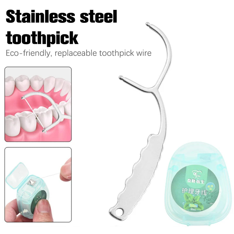 Portable Toothpick Floss Teeth Cleaner Stainless Steel Toothpick Set Tooth Flossing Reusable Toothpicks Oral Cleaning Tools Vue