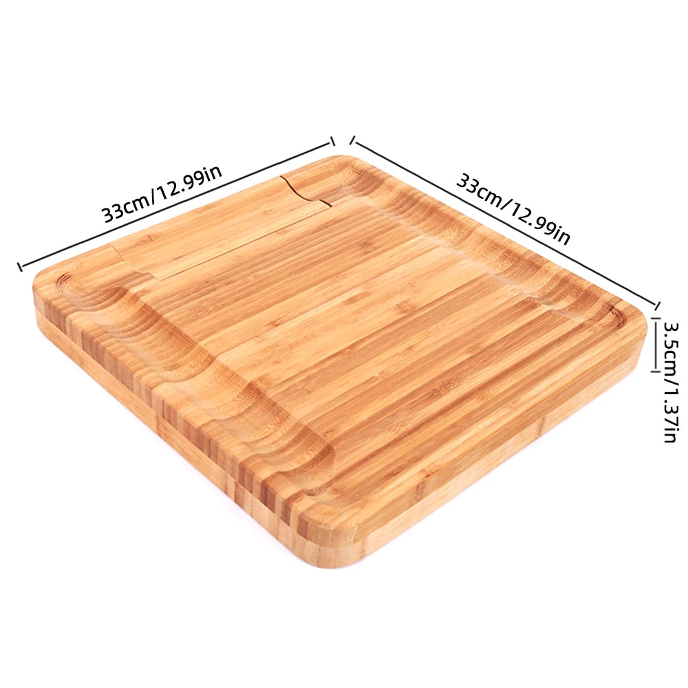 Charcuterie Boards Gift Set with 4 Cheese Knives Large Bamboo Cheese Boards with Hidden Utensil Drawer Partition Food Storage Vue