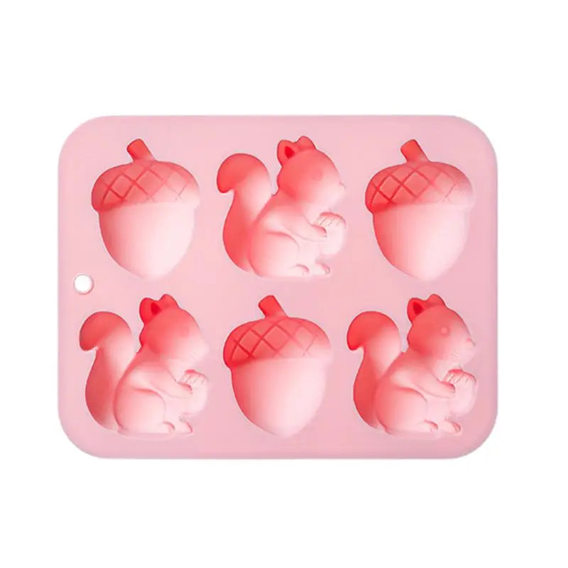 6-hole Squirrel Oak Cake Silicone Molds Autumn Harvest Festival Ice