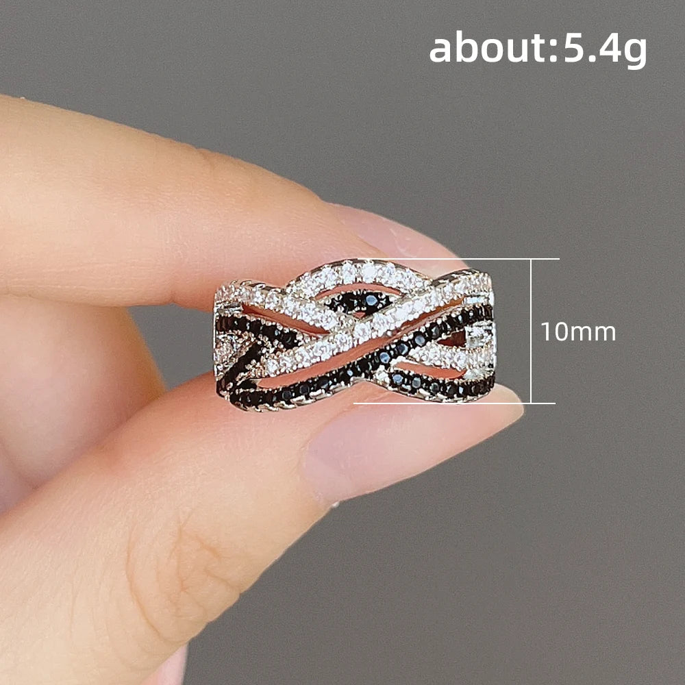 Huitan Black White Cubic Zirconia Women's Ring | Wedding Jewelry Fashion Ring Vue