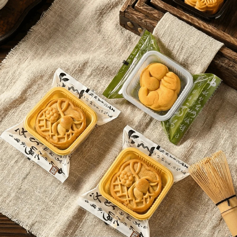 100PCS Chinese Style Mooncake Wrapping Bag Flat Plastic Bag Transparent Mooncake Bags Handmade Food Storage Bags Egg Yolk Crisp Vue