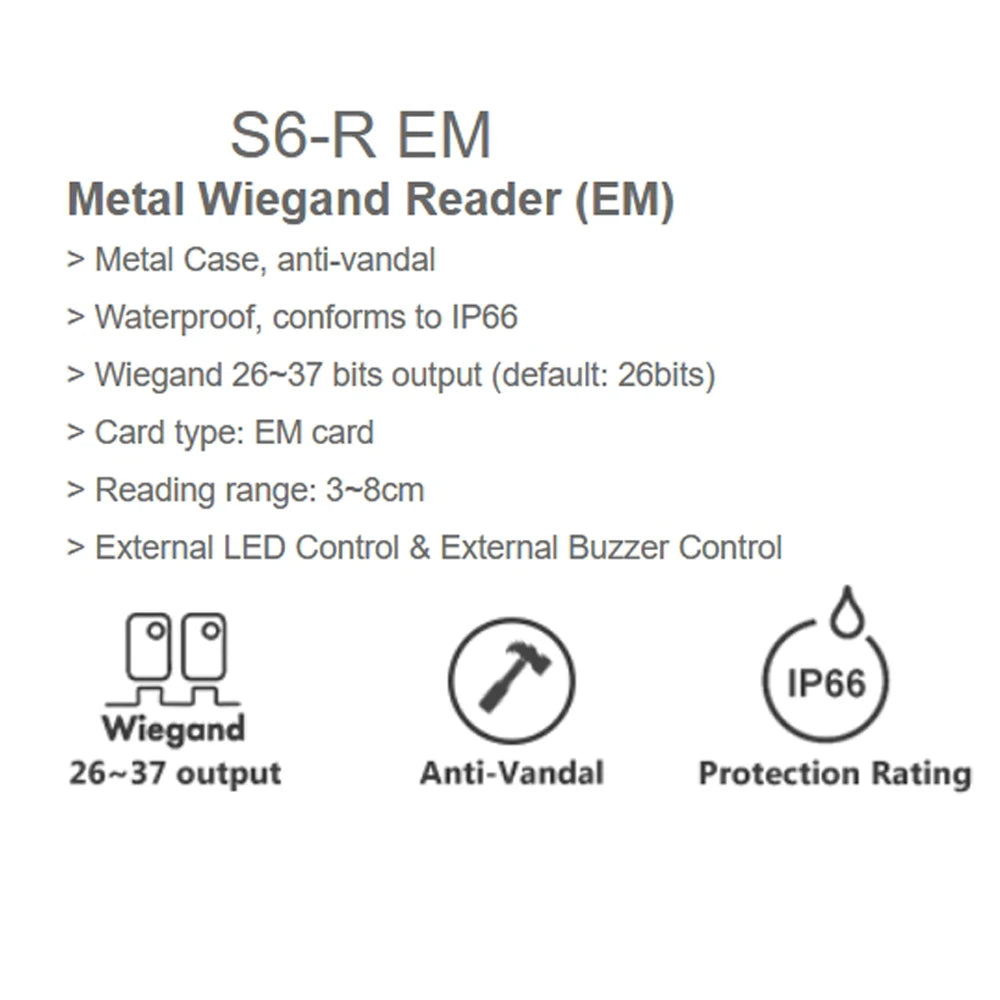 S6R IP68 Waterproof Metal Access Control LED Indicators Security 125KHz RFID EM/13.56MHz IC Wiegand 26 34 Card Reader Vue