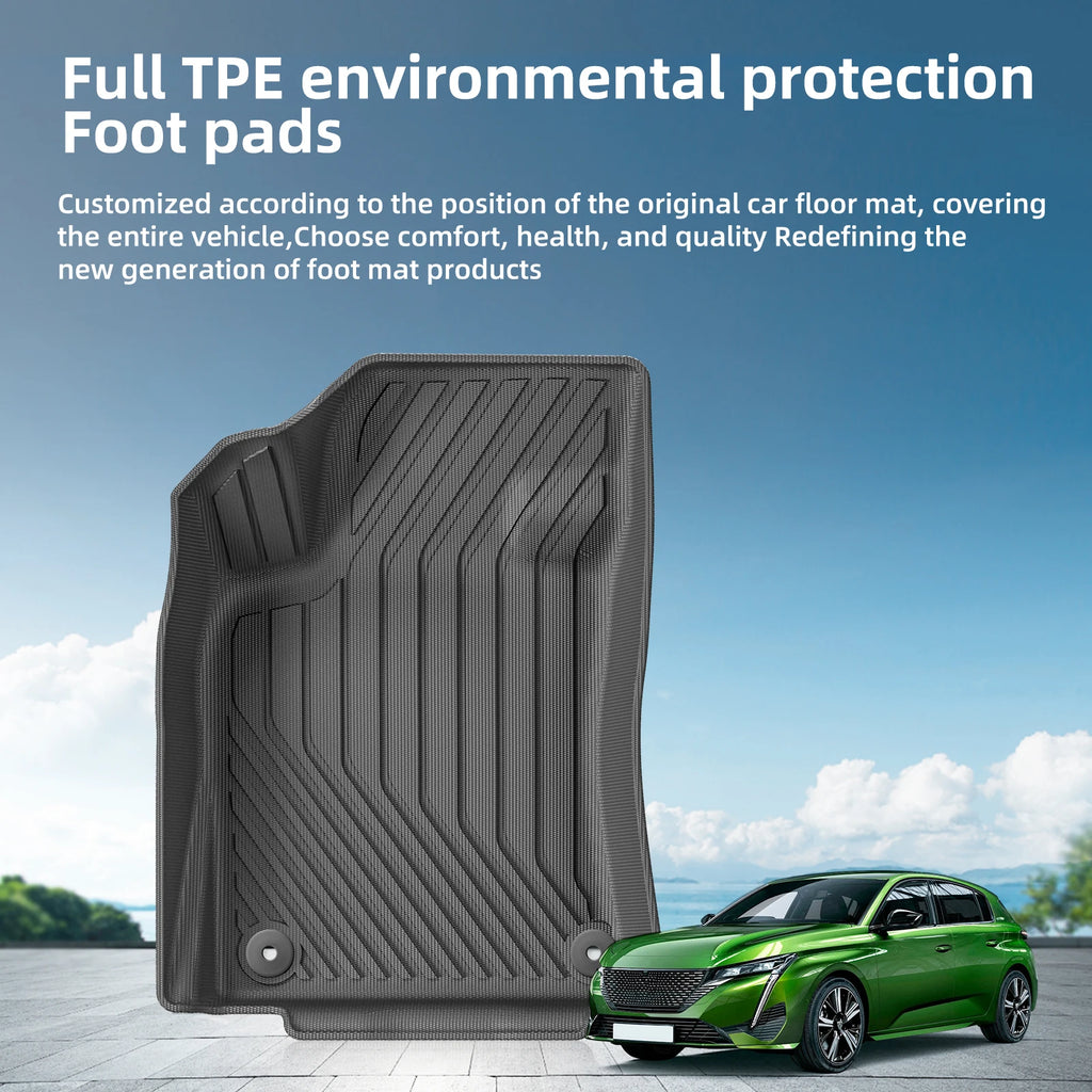 Smabee Left Drive for 2022 2023 2024 Peugeot 308Fuel TPE Car Floor Mats Cargo Liner Trunk Pad Black Waterproof All Weather Vue