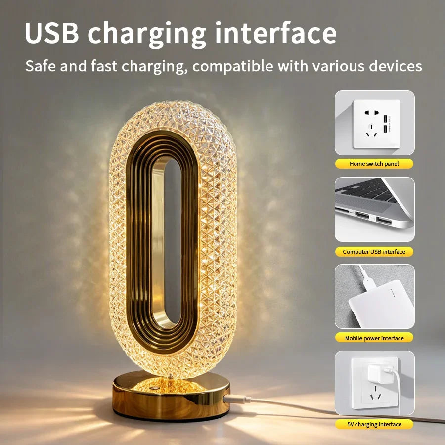 3 Color LED Crystal Table Lamp Touch Dimmable Bedside Lamp Night Light USB Rechargeable Temperatures Ambient Light Home Decor Vue
