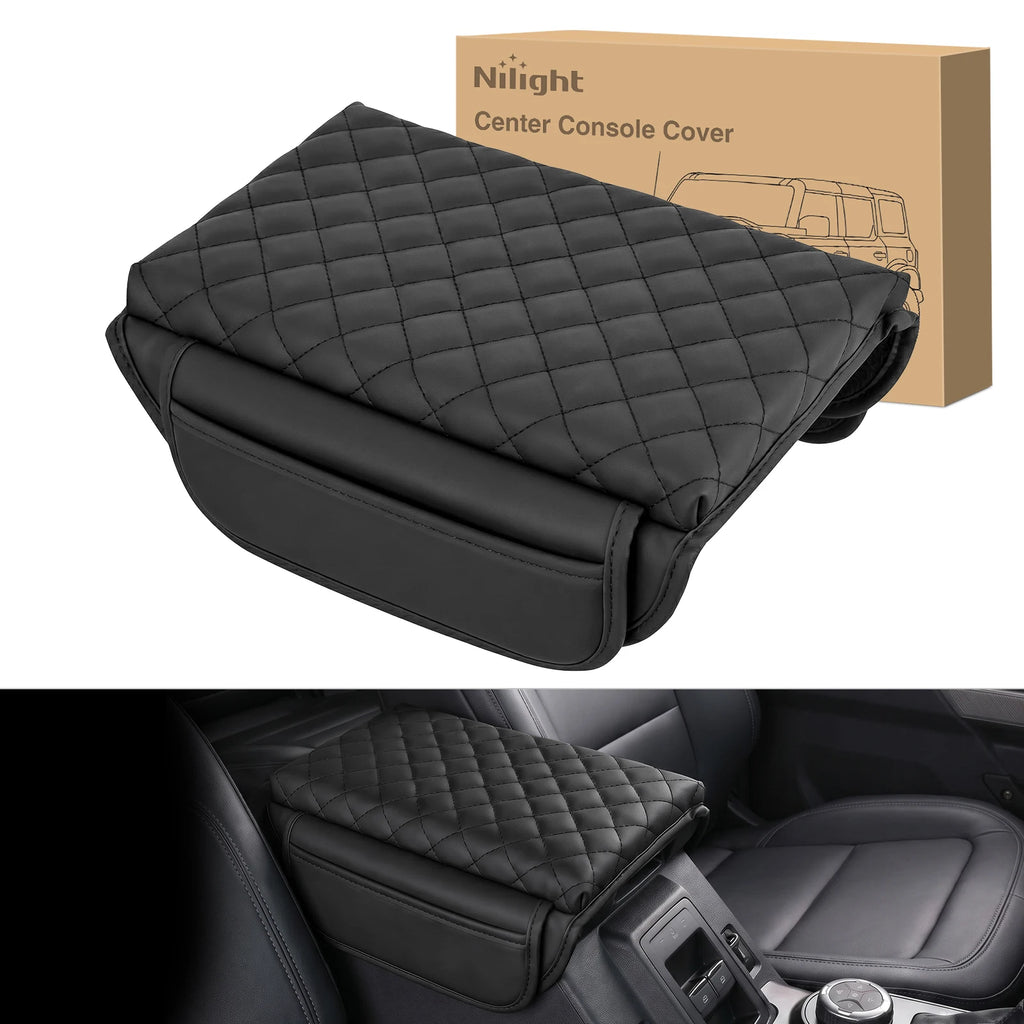 Nilight Custom Fit Center Console Cover for Ford Bronco 2021-2024 2 Door & 4 Door, Ford F150/F250/F350/F450/F550 2015-2024, Ford F150 Work Surface Center Console 2021-2025, Leather Armrest Pad, Console Protector, Interior Acc Vue 2021-2024 Bronco United States