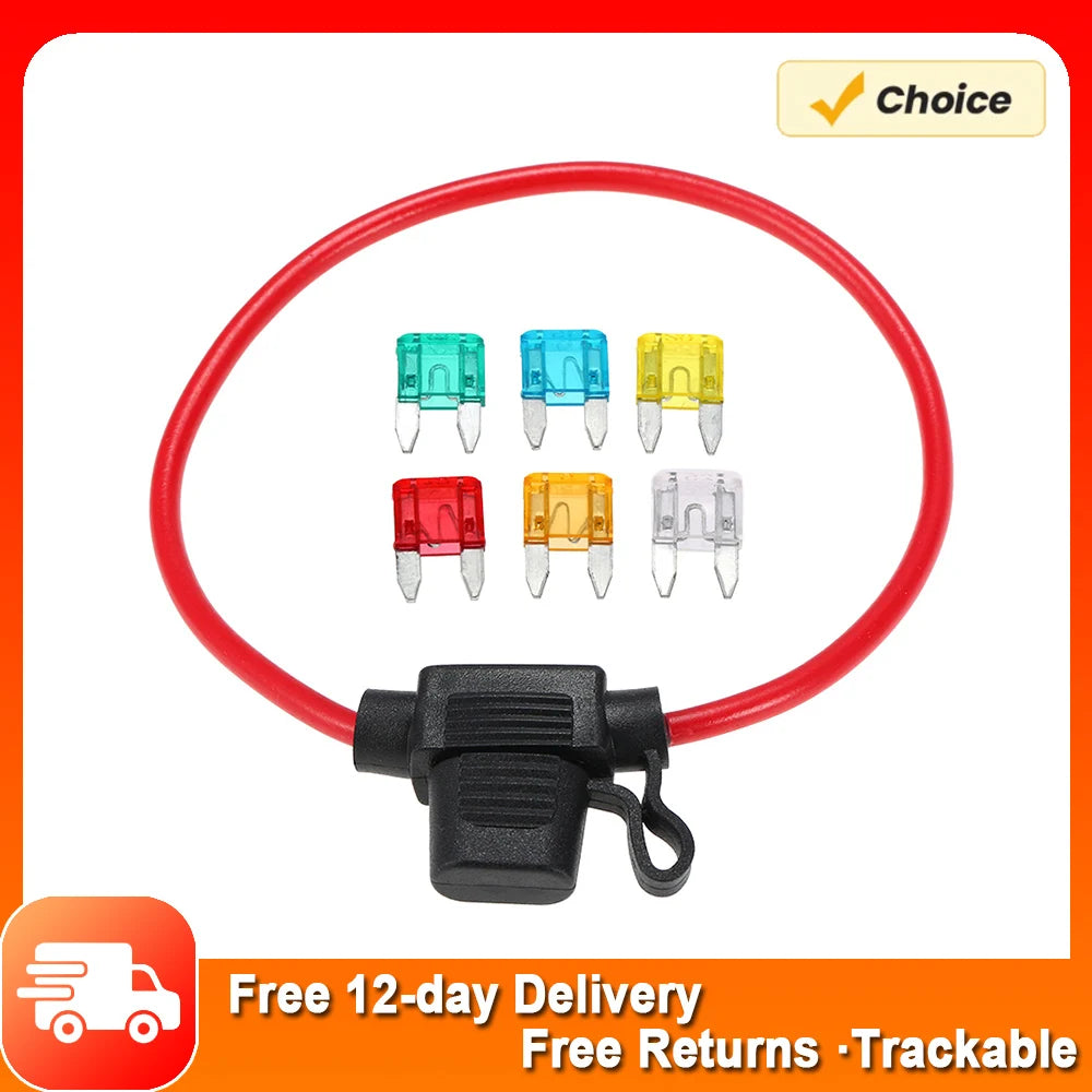 12V Car Automotive In-Line Mini Blade Fuse Holder Fuses with Splashproof Casing with 6 Fuses 5A 10A 15A 20A 25A 30A Vue Default Title