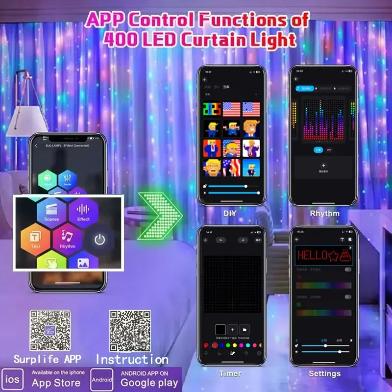 USB Led Smart Curtain Lights Bluetooth App Led String RGB Fairy Lights DIY Music Lights Party Window Curtain Bedroom Decoration Vue