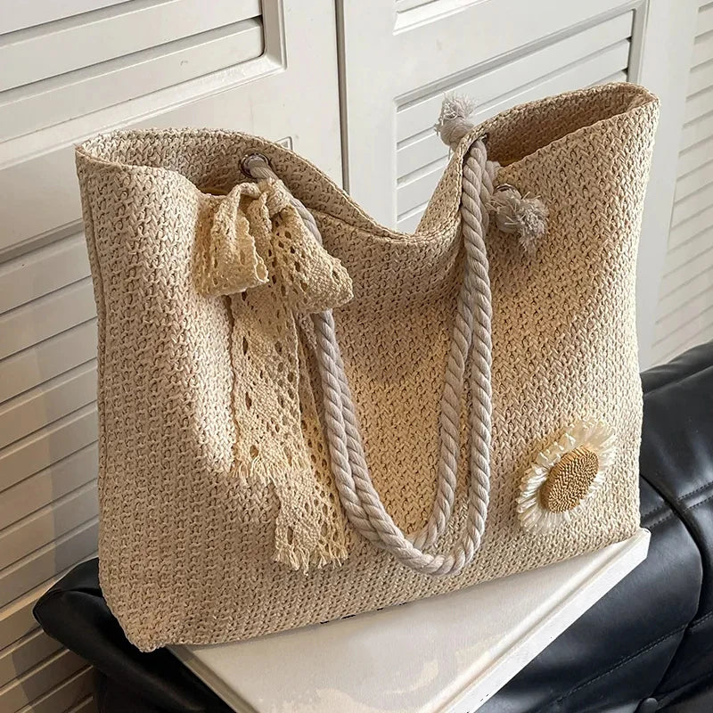 Elegant Ladies Straw Woven Handbag Women Holiday Beach Commute Casual