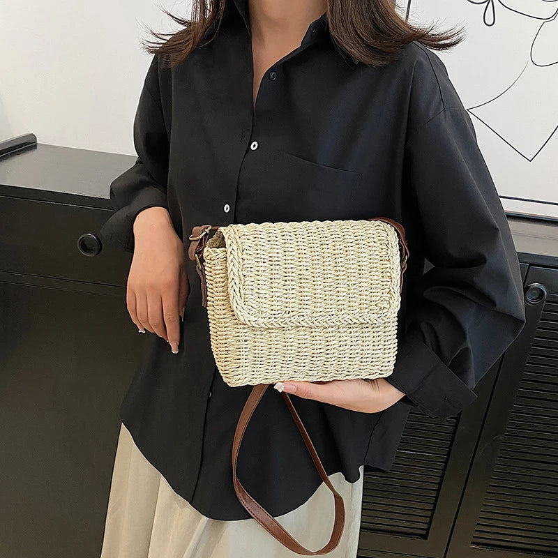 Fashion Women Weave Straw Shoulder Bag Raffia Messenger Trendy