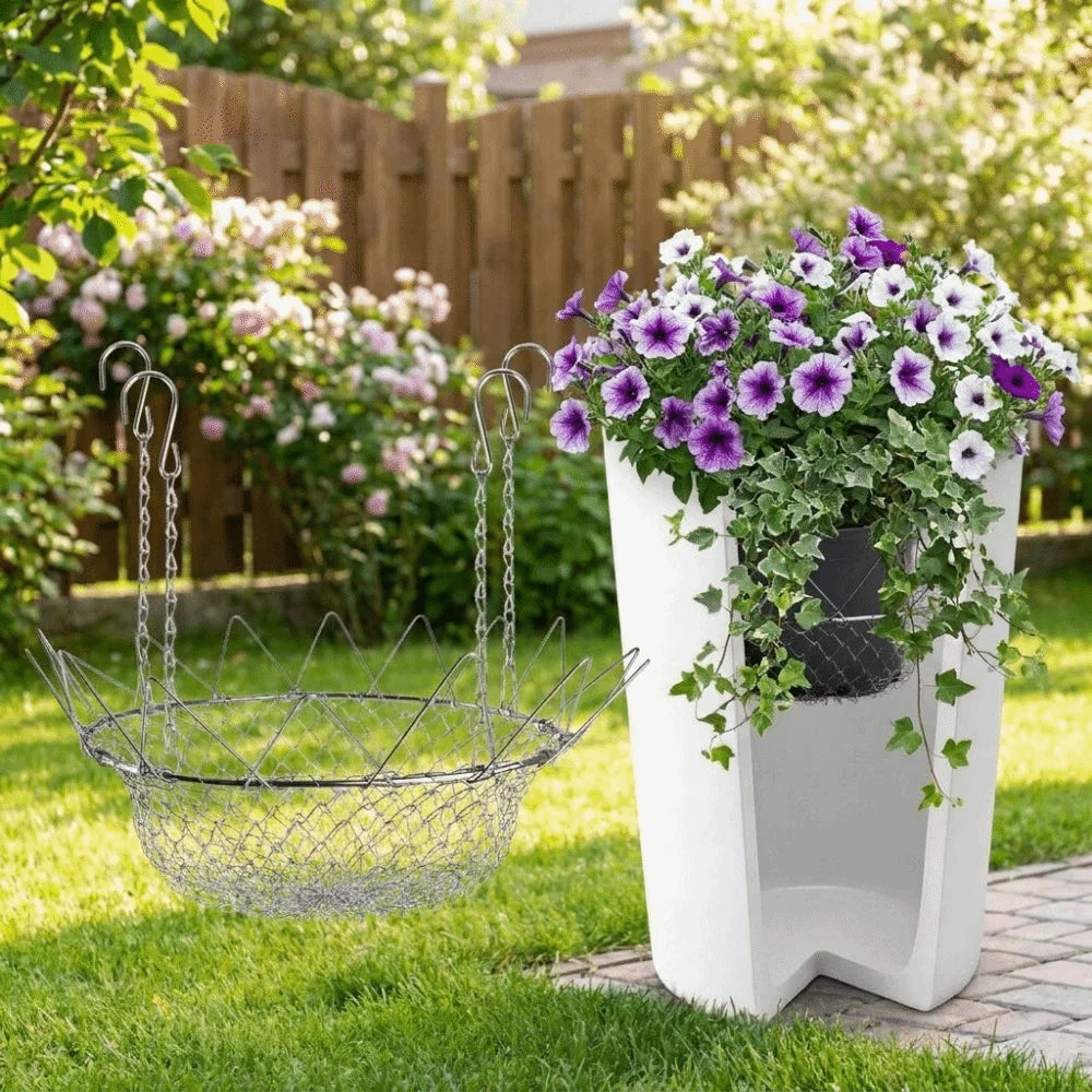 Stainless Steel Adjustable Planter Fillers Heavy Duty Rustproof Plant Pot Riser with Chains Hanging Basket Flowerpot for Outdoor Vue