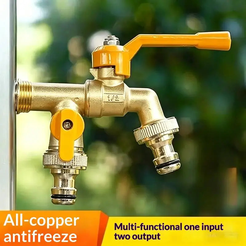 1 Set Courtyard Water Tap Thickened Antifreeze One In Two Out Faucet For Outdoor Garden Agriculture Washing Vue