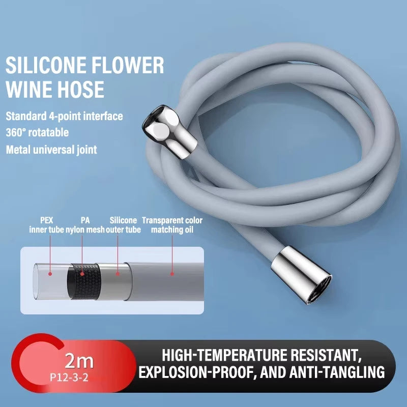 1.5/2M Bathroom Silicone Shower Tube Bend Arbitrarily Hose Explosion Proof Anti-winding Shower Hose Bathroom Faucet Accessories Vue Gray-2