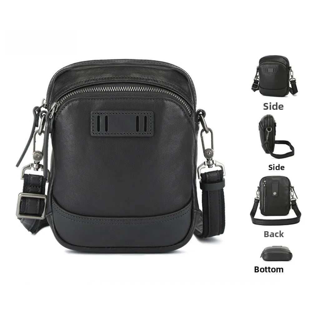 Men's Carry-on Small Satchel Mobile Phone Bag Business Leather High-end Shoulder Bag Messenger Bag Men's Small Bag Vue black