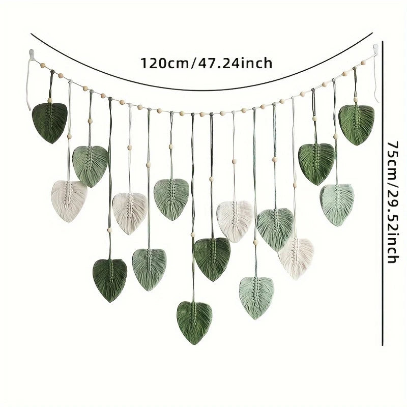 Bohemian Macrame Feather Wall Hanging Leaf Design Modern Boho Cozy For Bedroom Living Room Home Decor Gift For Women Teens Vue