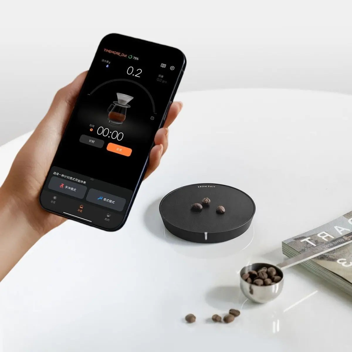 TIMEMORE Black Mirror Dot Coffee Electronic Scale Screen Free Intelligent App Interconnection Light Thin Bluetooth Coffee Scales Vue