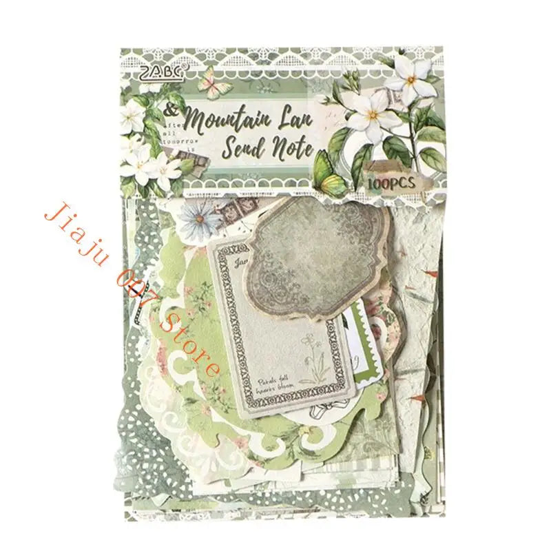 Elegant Floral Paper Sticker Set | Retro Journal & Scrapbook Decorative Sticker Set Vue Green CN