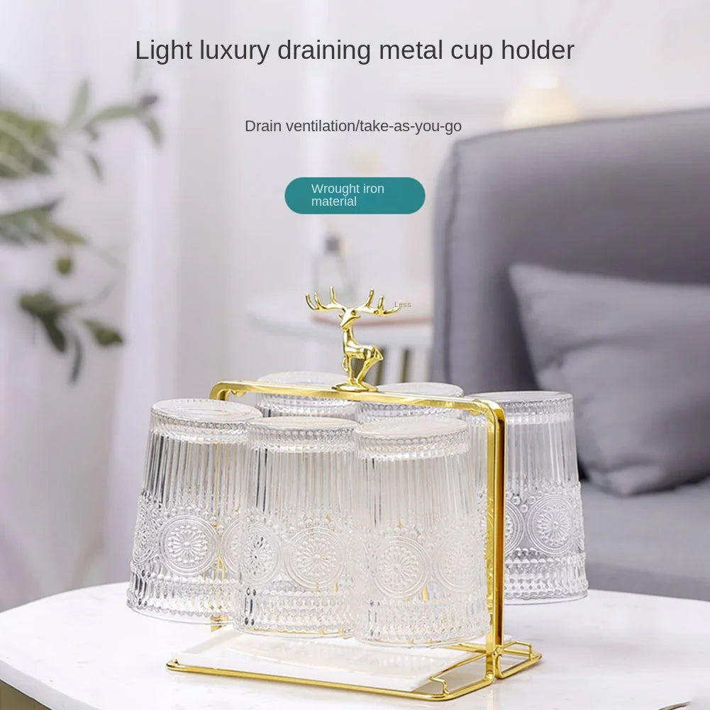 ABKW-Water Draining Cup Holder Luxury Glass Rack Household Elk Water Cup Drain Stand 6 Cups Kitchen Tool Organize Cup Drying Vue