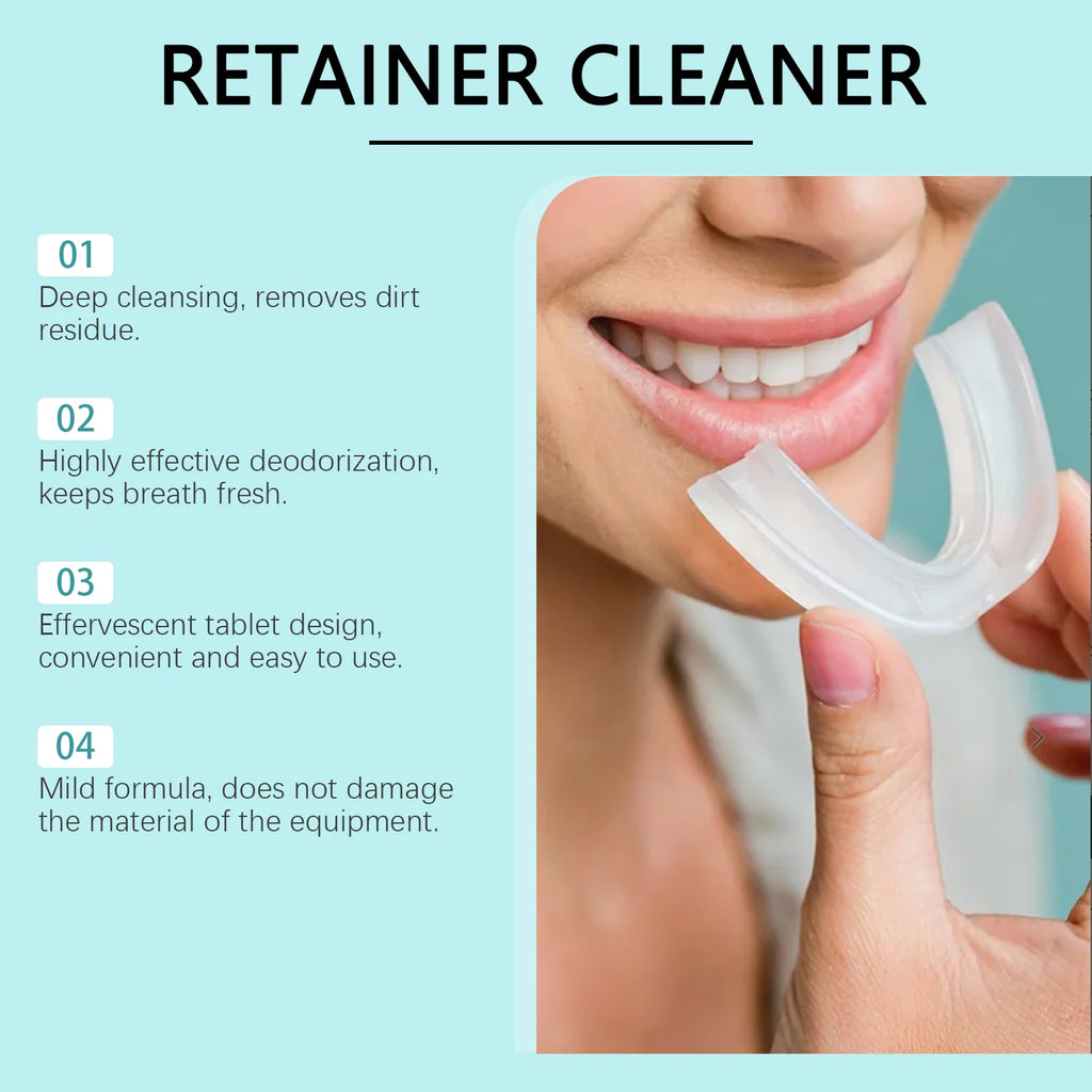 Denture & Retainer Cleansing Tablets • Effectively Removes Plaque & Buildup • Deep Stain Cleaning • Gentle Daily Oral Care Vue