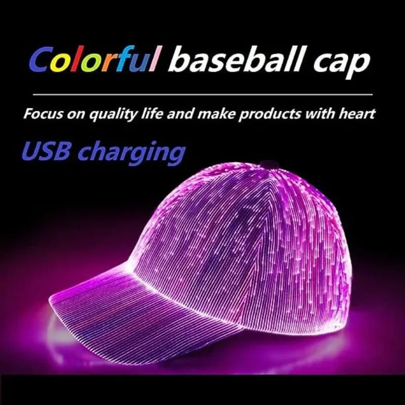 Men Women LED Fiber Optic Cap Hat with 7 Colors Glowing Baseball Hats USB Charging Light Up Caps Hip Hop Cap Night Running Hats Vue