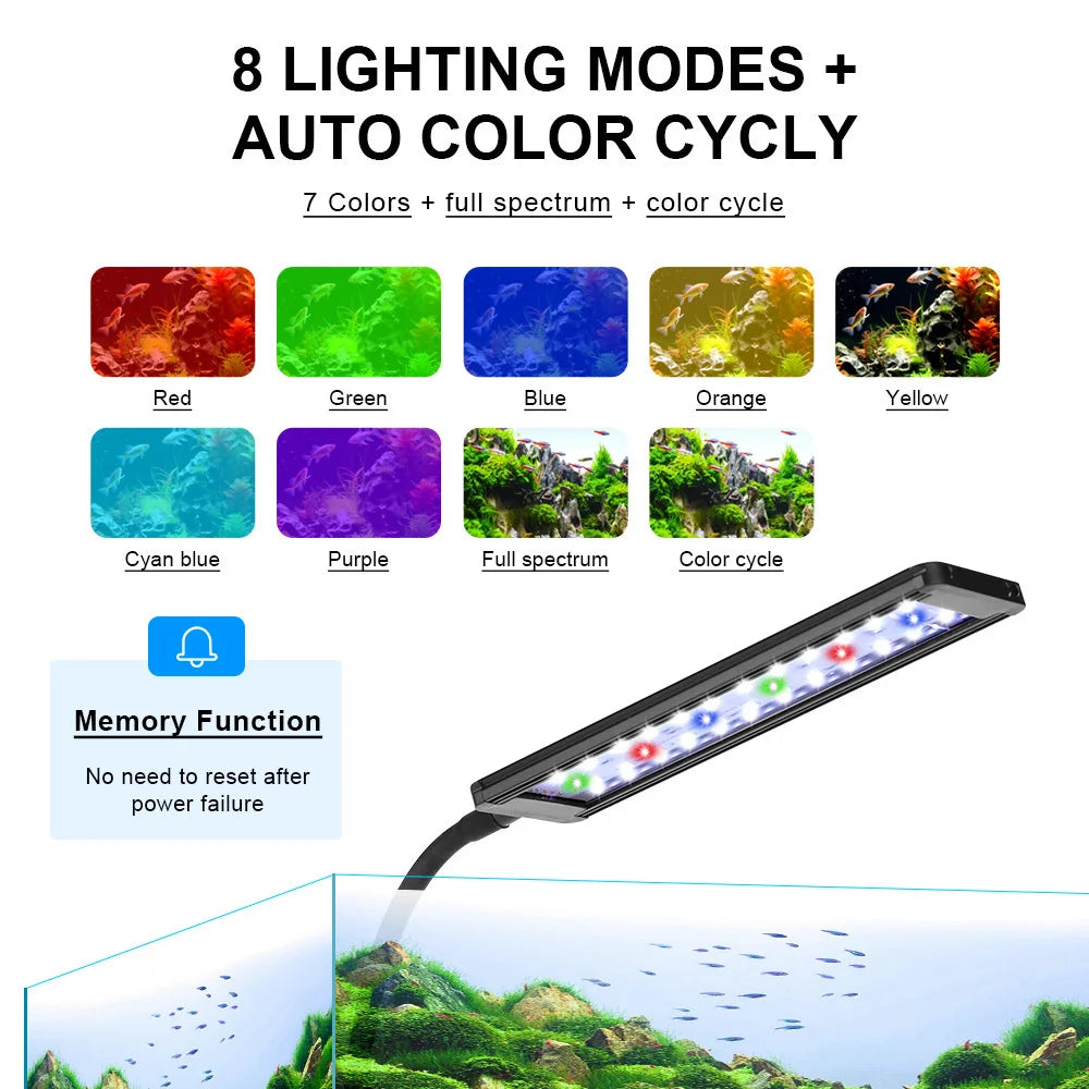 Full Spectrum LED Aquarium Light Dimmable Timer Fish Tank Lights Simulating Sunrise and Sunset Coral Aquatic Plant Lamp Vue