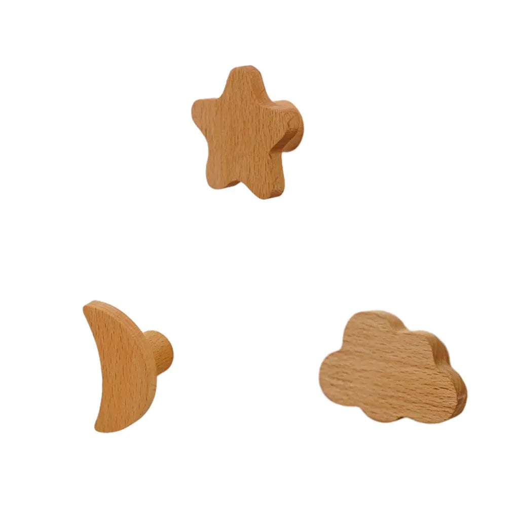 Wood Heart Shape Furniture Handles Moon Drawer Wooden Knobs Star Cloud Children Decoration Cabinet Wood Pulls Vue