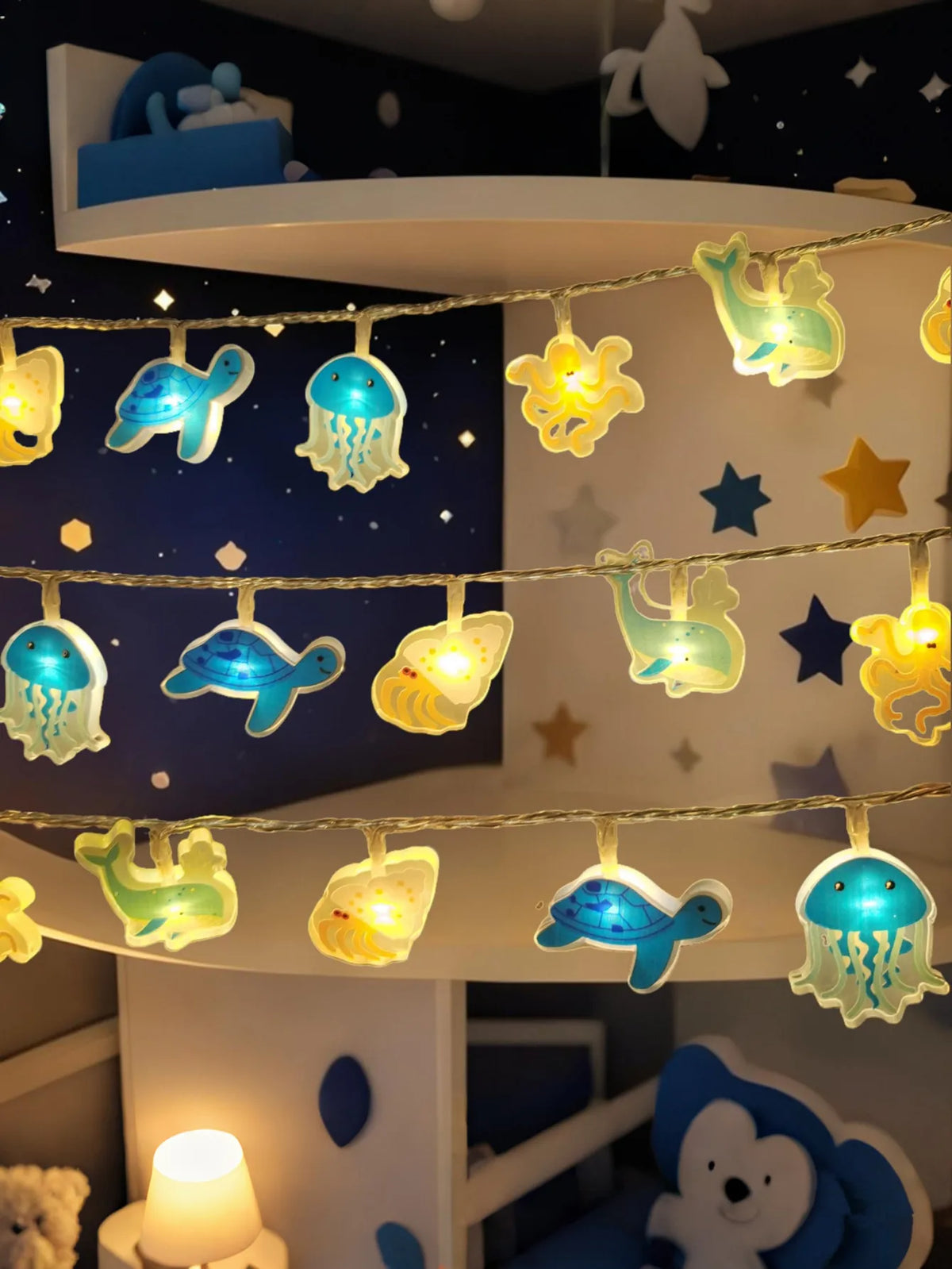 Ocean Marine Animal LED String Lights Jellyfish Turtle Whale Octopus Kids Room Underwater Theme Decor Lamp Vue