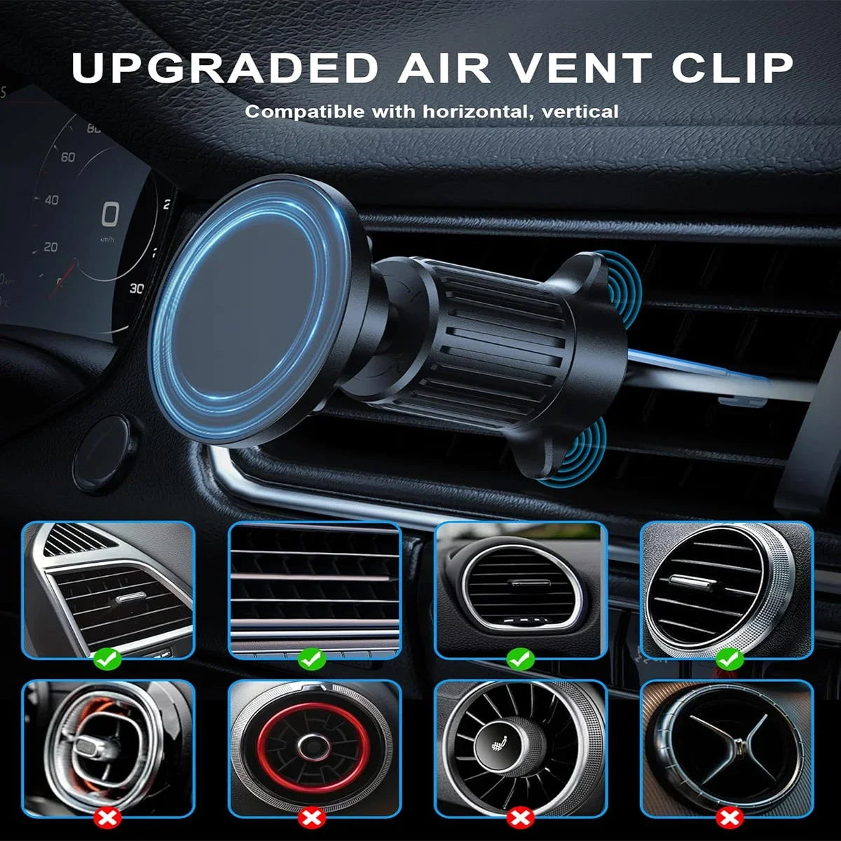 Magsafe Car Phone Holder,Powerful Magnetism Premium Quality Single-Hand Operation Metal Hook Magnetic Car Phone Mount Vue