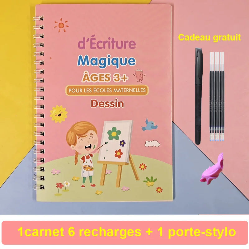Reusable Magic Practice Copybook Kids French Auto Disappearing Ink Pen Calligraphy Handwriting Tracing Book for Children Student Vue 1pcs Drawing Version
