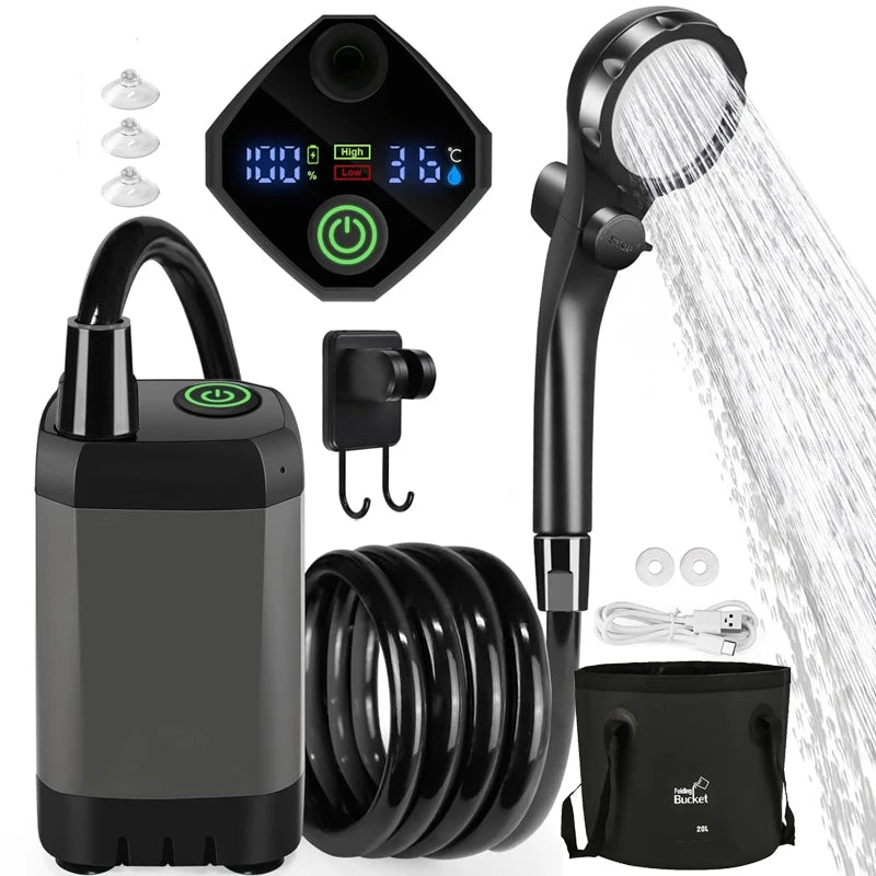 Portable Camping Shower Equipment 6000mAh Rechargeable LED Display Screen Outdoor Simple Electric Mobile Shower Set Vue