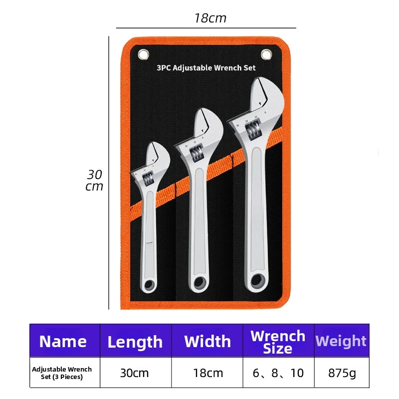 3-Piece Adjustable Wrench Set 6 8 10 Inch – Non-Slip Handle Adjustable Wrench Set Vue