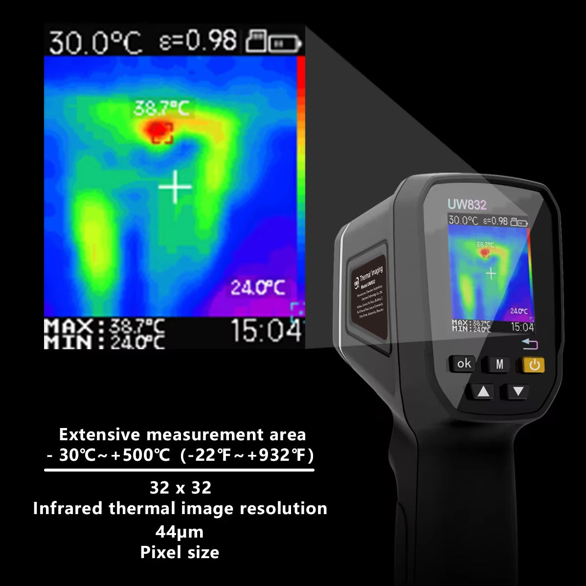UWEI Infrared Thermal Imager Handheld Thermal Imaging Camera USB Rechargeable 8GB Card Color Display 0.01-1 Emissivity Carry Box Vue
