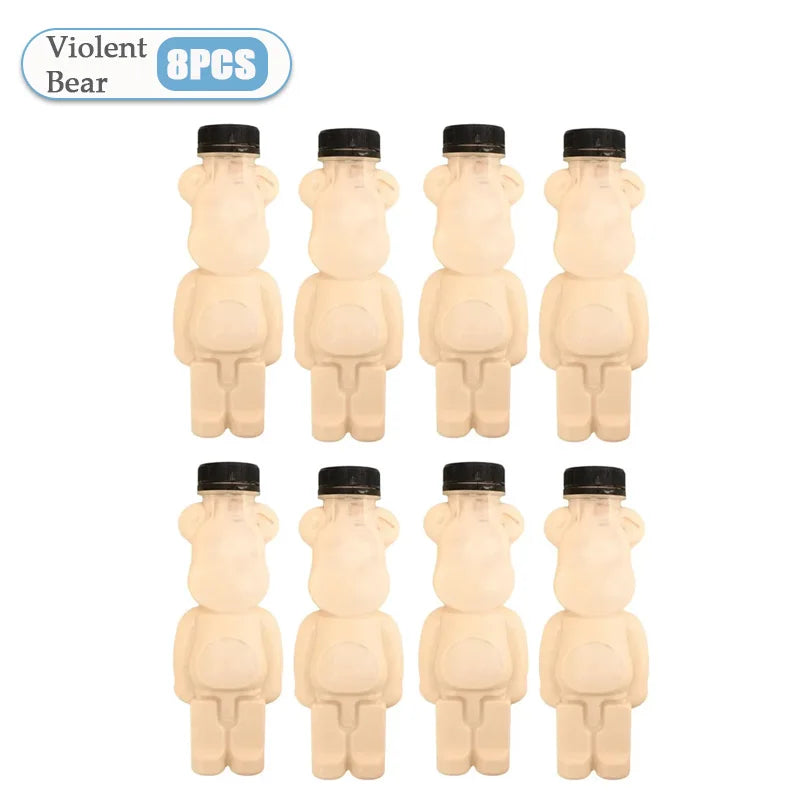 1-10PCS 500ml Violent Bear Milk Tea Bottle Disposable PET Transparent Juice Bottle Cartoon Bear Portable Juice Yogurt Bottle Vue Violent Bear-8PCS 500ml