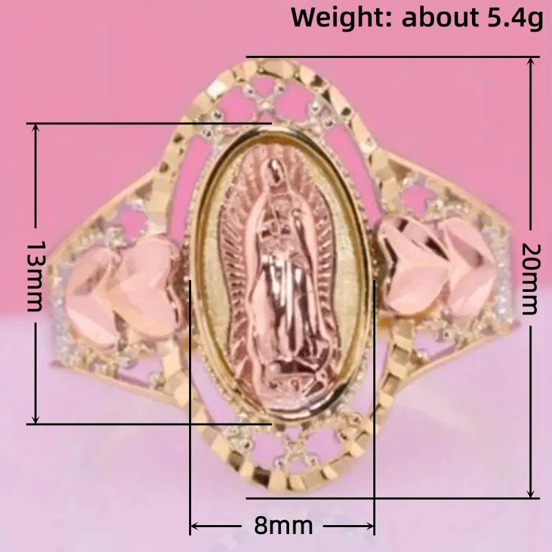 Our Lady of Guadalupe Ring – Pink Enamel Virgin Mary Statement Religious Statement Ring Vue