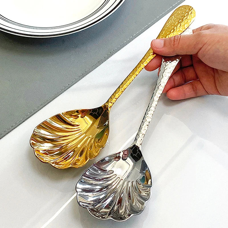 Shell-Shaped Serving Spoons Stainless Steel Vegetable Spoons Large Fan-Shaped Soup Spoons Suitable For Family Parties Restaurant Vue