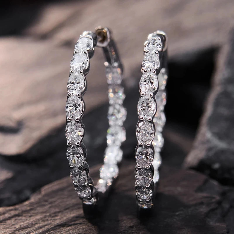 Huitan Oval CZ Hoop Earrings – Silver Geometric Women's Hoops Hoop Earrings Vue