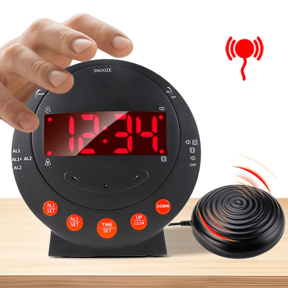 APWIKOGER Vibration Alarm Clock – LED Flash & USB Charging Vibration Alarm Clock Vue