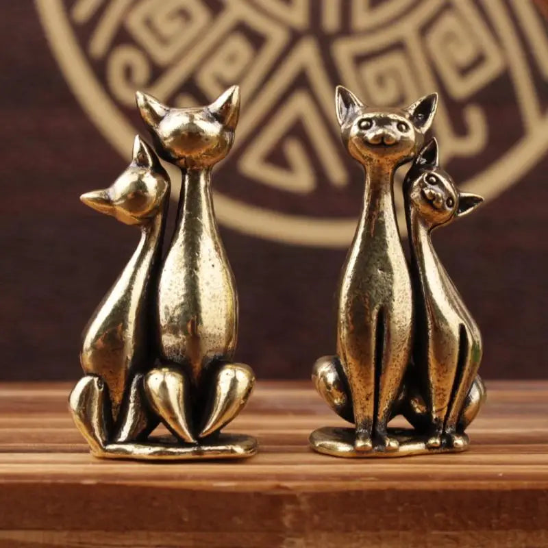 Funny Cat Brass Small Ornament Home Office Desktop Kitten Figurines Handmade Tabletop Copper Animal Sculpture Decoration Crafts Vue
