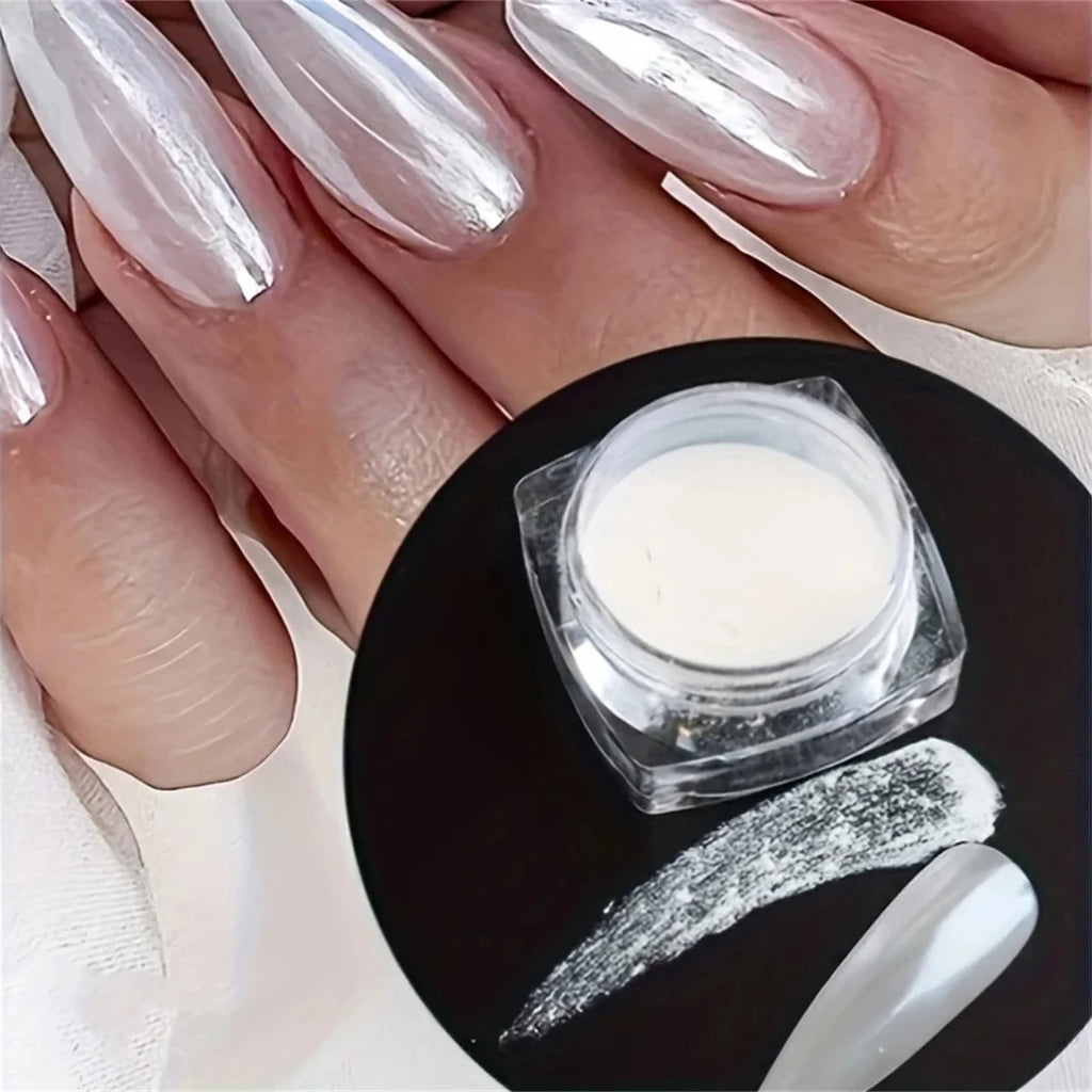 1pc pearl white ice skin nail powder holographic glitter powder combined with nail polish adhesive for nail art creation DIY Vue