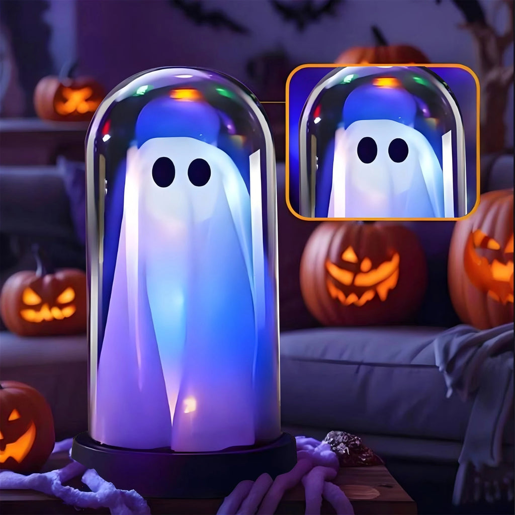 Cute Spooky Ghost LED Decorative Table Light, Glass Dome Halloween Night Light for Bedroom Desk Kids Room Holiday Decor Vue Colorful 1ps